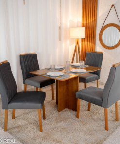 Mesa de Jantar Salina 120x80 Tampo Londres Cinamomo 4 Cadeiras Genova Veludo Cinza 507 Madeira Maciça Art Assento