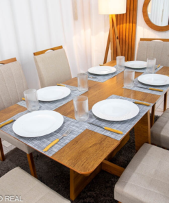 Alternative view of Mesa de Jantar Dubai Tampo Londres Cinamomo 160x80 Cel Móveis + 6 Cad. Isabela Linho Bege 01 Madeira KM Decor - Entregue Montada