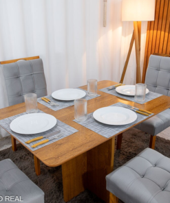 Mesa de Jantar Salina 120x80 Londres Cinamomo Cel + 4 Cad. Londres Veludo Prata Madeira Minas Plac - Entregue Montada - Imagem 2