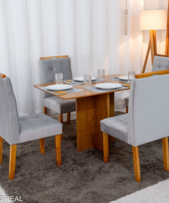 Mesa de Jantar Salina 120x80 Londres Cinamomo Cel + 4 Cad. Londres Veludo Prata Madeira Minas Plac - Entregue Montada - Imagem 3