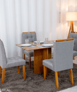Mesa de Jantar Salina 120x80 Londres Cinamomo Cel + 4 Cad. Londres Linho Cinza Madeira Minas Plac - Entregue Montada - Imagem 2
