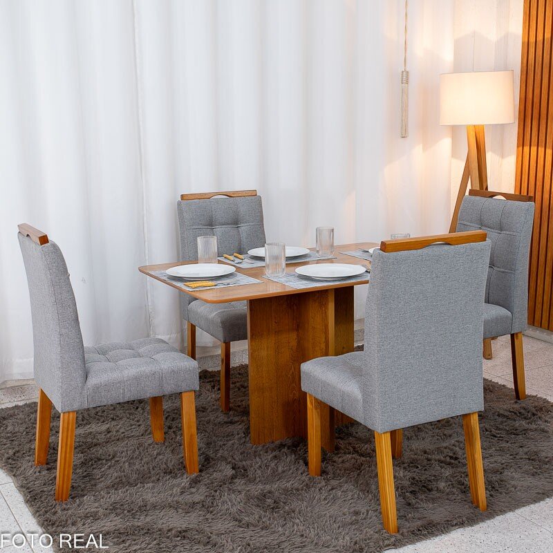 Mesa de Jantar Salina 120x80 Londres Cinamomo Cel + 4 Cad. Londres Linho Cinza Madeira Minas Plac - Entregue Montada - Imagem 2