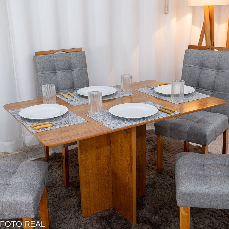 Mesa de Jantar Salina 120x80 Londres Cinamomo Cel + 4 Cad. Londres Linho Cinza Madeira Minas Plac - Entregue Montada - Imagem 3