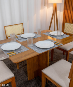 Mesa de Jantar Salina 120x80 Tampo Londres Cinamomo Cel Móveis + 4 Cad. Santorini Linho Bege Madeira - Minas Plac - Imagem 2