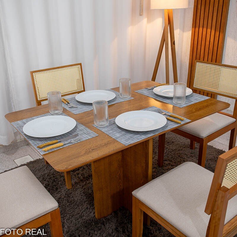 Mesa de Jantar Salina 120x80 Tampo Londres Cinamomo Cel Móveis + 4 Cad. Santorini Linho Bege Madeira - Minas Plac - Imagem 2