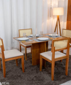 Mesa de Jantar Salina 120x80 Tampo Londres Cinamomo Cel Móveis + 4 Cad. Santorini Linho Bege Madeira - Minas Plac - Imagem 3