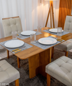 Mesa de Jantar Salina 120x80 Londres Cinamomo Cel + 4 Cad. Londres Veludo Avelã Madeira Minas Plac - Entregue Montada - Imagem 2