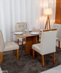Mesa de Jantar Salina 120x80 Londres Cinamomo Cel + 4 Cad. Londres Veludo Avelã Madeira Minas Plac - Entregue Montada - Imagem 3