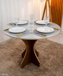 Mesa de Jantar Siena Redonda 100cm Vidro Off/Base Cinamomo - Minas Plac - Imagem 3