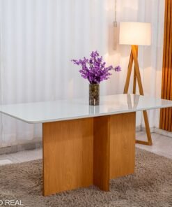 Mesa de Jantar Moscou 160x80 Vidro Off/Base Cinamomo - Minas Plac