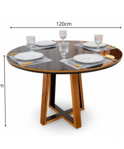 Alternative view of Mesa de Jantar Atlanta Redonda 120cm Vidro Preto/Base Madeira - Minas Plac