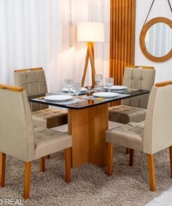 Mesa de Jantar Moscou 120x80 Vidro Preto/Base Cinamomo + 4 Cad. Londres Veludo Avelã Madeira Minas Plac - Entregue Montada - Imagem 3