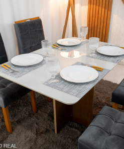 Alternative view of Mesa de Jantar Moscou 120x80 Vidro Off/Base Cinamomo + 4 Cad. Londres Veludo Chumbo Madeira Minas Plac - Entregue Montada