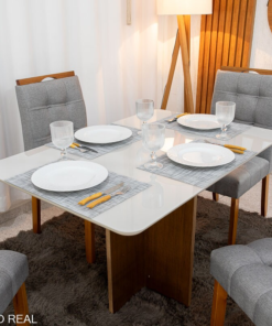 Alternative view of Mesa de Jantar Moscou 120x80 Vidro Off/Base Cinamomo + 4 Cad. Londres Linho Cinza Madeira Minas Plac - Entregue Montada