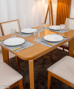 Alternative view of Mesa de Jantar Londrina 120x80 Cinamomo Rufato + 4 Cad. Dubai Linho Bege Madeira - Art Assento