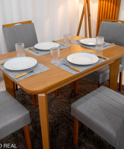 Alternative view of Mesa de Jantar Londrina 120x80 Cinamomo Rufato + 4 Cad. Isabela Linho Cinza 05 Madeira - KM Decor