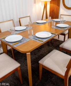 Mesa de Jantar Londrina 180x90 Cinamomo Rufato + 6 Cad. Dubai Linho Bege Madeira - Art Assento - Imagem 2