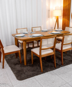 Mesa de Jantar Londrina 180x90 Cinamomo Rufato + 6 Cad. Dubai Linho Bege Madeira - Art Assento - Imagem 3