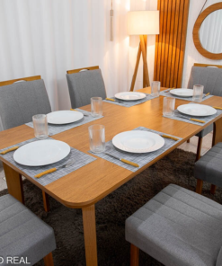 Alternative view of Mesa de Jantar Londrina 180x90 Cinamomo Rufato + 6 Cad. Isabela Linho Cinza 05 Madeira - KM Decor