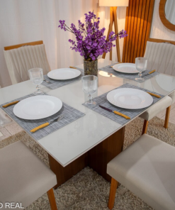 Alternative view of Mesa de Jantar Helo 120×90 Vidro Off/Base Mel Poliman + 4 Cad. Genova Veludo Bege 512 Madeira - Art Assento