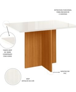 Mesa de Jantar Helo 120×90 Vidro Off/Base Freijó - Poliman - Imagem 2