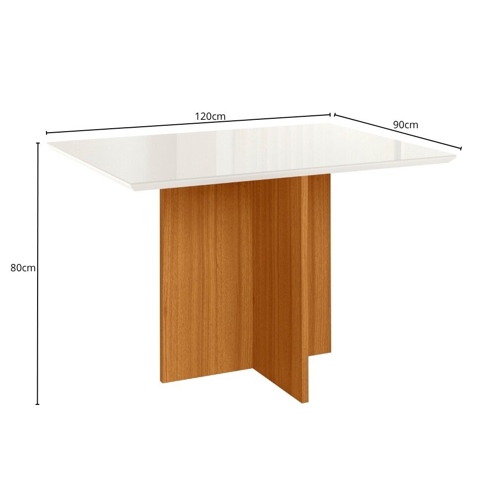 Mesa de Jantar Helo 120×90 Vidro Off/Base Freijó - Poliman - Imagem 3