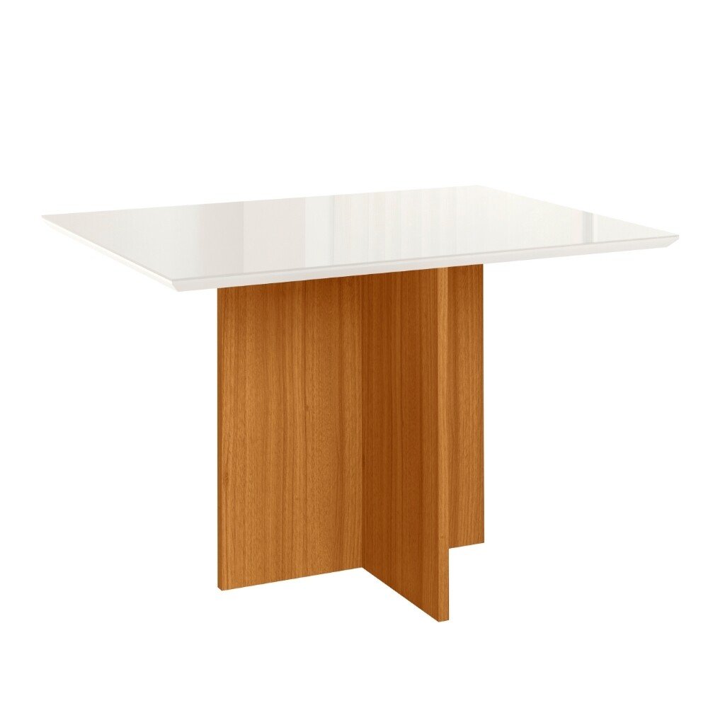Mesa de Jantar Helo 120×90 Vidro Off/Base Freijó - Poliman