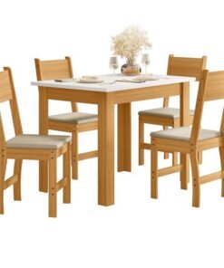 Mesa de Jantar Bellagio 108x68 Freijó UV/Tampo Off White + 4 Cad. Milano Freijó UV/Savana - Poliman - Imagem 2