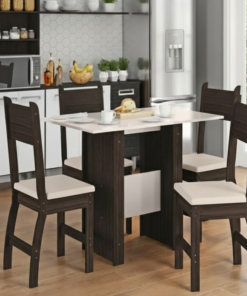 Mesa de Jantar Milano 108×68 Amêndoa Tampo Off 4 Cadeiras Assento Savana em Courvin - Poliman