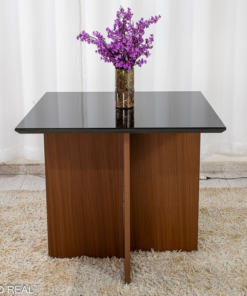 Alternative view of Mesa Jantar Helo 90×90 Vidro Preto/Base Mel - Poliman