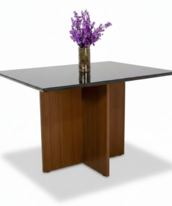 Mesa Jantar Helo 120×90 Tampo Vidro Preto/Base Mel - Poliman