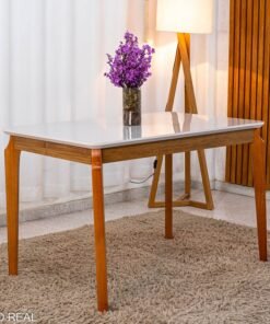 Mesa de Jantar Alegra Tampo Vidro Off 120×80 Madeira Maciça - JCM