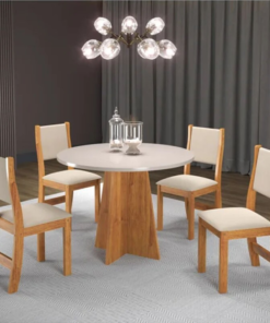 Alternative view of Mesa de Jantar Flipp Redonda 90cm Off White + 4 Cad. Sol Assento Linho Bronze - Viero