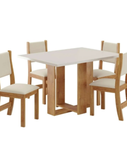 Alternative view of Mesa de Jantar Magic 120x80 Tampo Off Mel/Blonde + 4 cad. Sol Assento veludo Marfim - Viero