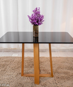 Mesa de Jantar Pedro 120x80 Vidro Preto/Base Madeira Art Assento - Entregue Montada - Imagem 3