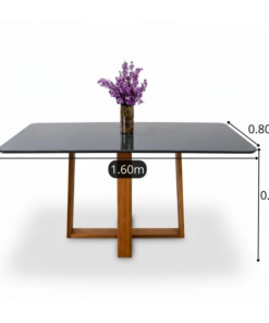 Mesa de Jantar Pedro 160x80 Vidro Grafite/Base Madeira Art Assento - Entregue Montada - Imagem 2