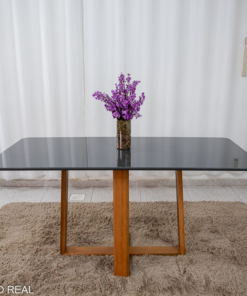 Mesa de Jantar Pedro 160x80 Vidro Grafite/Base Madeira Art Assento - Entregue Montada - Imagem 3
