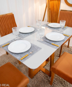 Mesa de Jantar Pedro 120×80 Mel Vidro Off + 4 Cad. Genova Veludo Terracota 513 Madeira Art Assento - Entregue Montada - Imagem 2