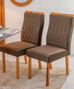 Mesa Pedro Mel Vidro OFF 160×80 6 Cadeiras Genova Veludo Marrom 509 Madeira Maciça Art Assento - Entregue Montada - Imagem 3