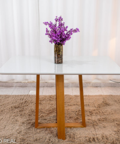 Mesa de Jantar Pedro 120x80 Vidro Off/Base Madeira Art Assento - Entregue Montada - Imagem 3
