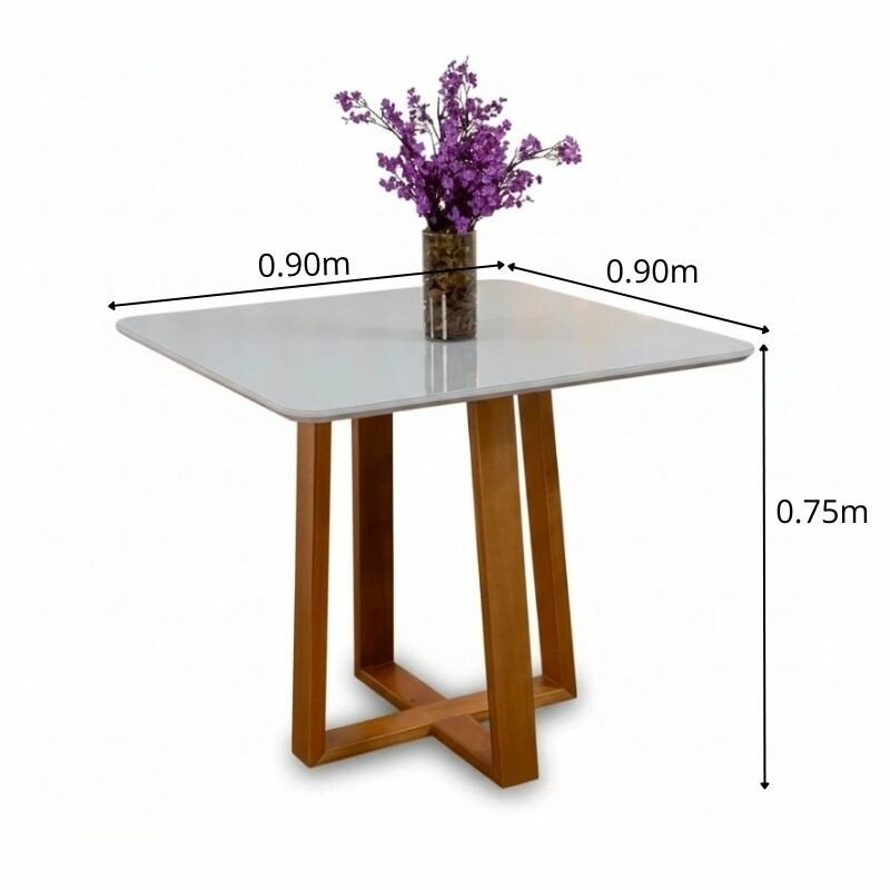 Mesa de Jantar Pedro 90x90 Vidro Off/Base Madeira Art Assento - Entregue Montada - Imagem 2