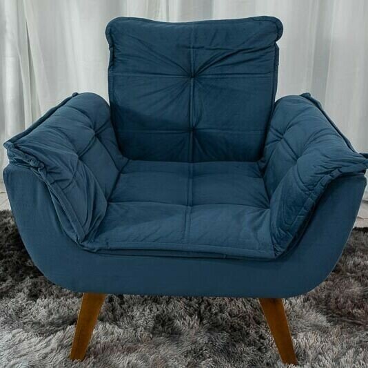 Poltrona Pérola Veludo Azul - Imagem 3