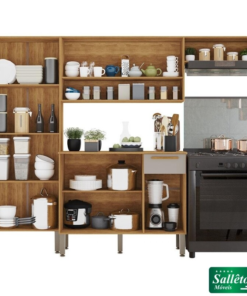 Cozinha Completa Madri Balcão + Paneleiro e Aéreo Cinamomo/Off - Sallêto - Imagem 2