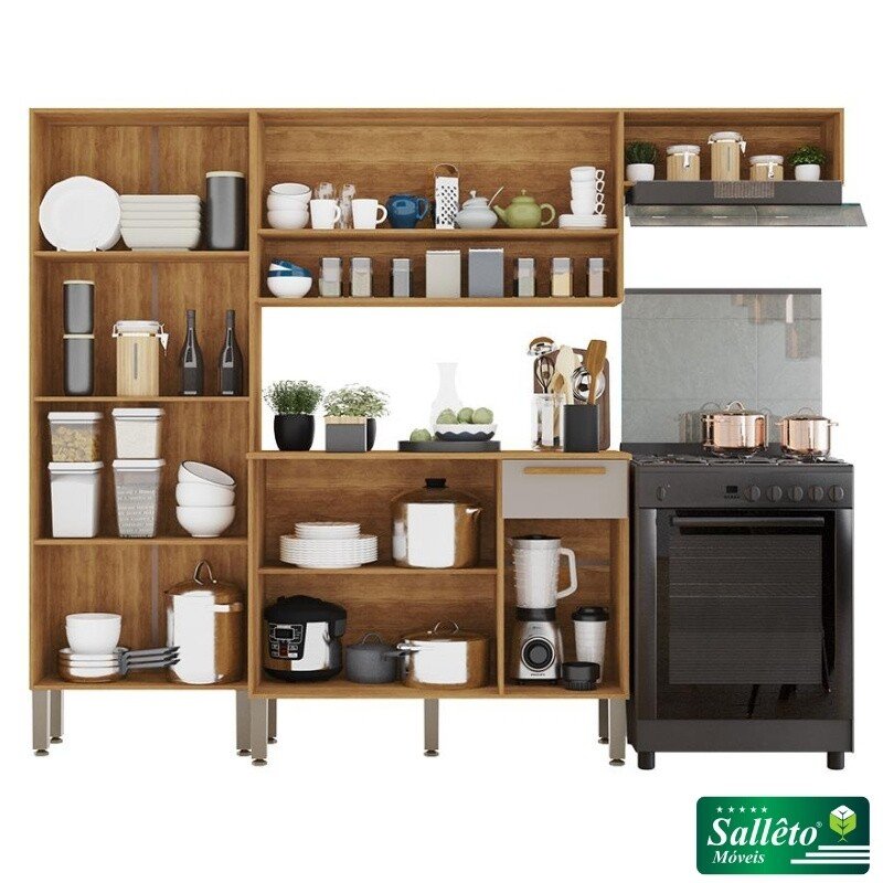 Cozinha Completa Madri Balcão + Paneleiro e Aéreo Cinamomo/Off - Sallêto - Imagem 2