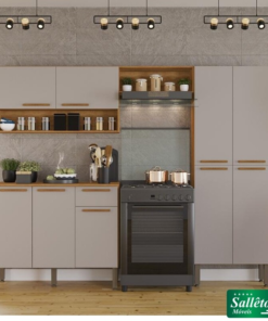 Cozinha Completa Madri Balcão + Paneleiro e Aéreo Cinamomo/Off - Sallêto - Imagem 3