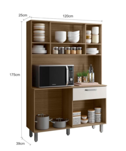 Kit Cozinha Nice Carvalho/Oak/Off White Larg. 1.20m Poliman - Imagem 2