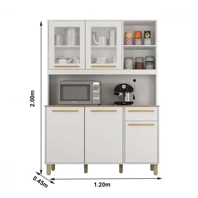 Armário Cozinha Rubi Branco 5 Portas 1 Gaveta Larg. 1.20 m - Valdemoveis - Imagem 3