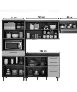 Cozinha Tarantela 4 Peças Paneleiro + Balcão 1.20 + Aéreo 1.20 + Armário geladeira Cinamomo/Off - Valdemoveis - Imagem 2