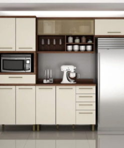 Cozinha Tarantela 4 Peças Paneleiro + Balcão 1.20 + Aéreo 1.20 + Armário geladeira Cinamomo/Off - Valdemoveis