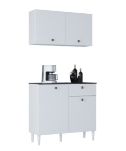 Balcão + Aéreo Branco Larg. 90cm Poquema